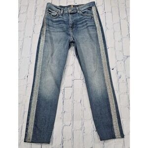 7 For All Mankind The High Waist Ankle Skinny Jeans Glitter Trim WOMENS SIZE 29